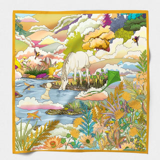 Enchanted Horse Silk Scarf – Mustard | Maison Fanli