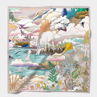 Enchanted Horse Cotton & Silk Scarf 70x70cm – Pastel | Maison Fanli