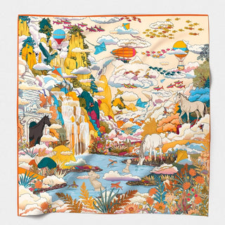 Imaginary World Silk Scarf 50x50cm – Pastel Blue | Maison Fanli