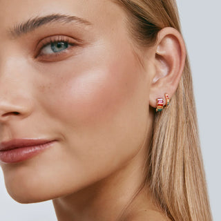 Rainbow Baguette Cluster Huggies - Gold | Fairley