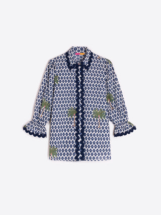 Palm Tree Ikat Shirt – Navy & White | Vilagallo