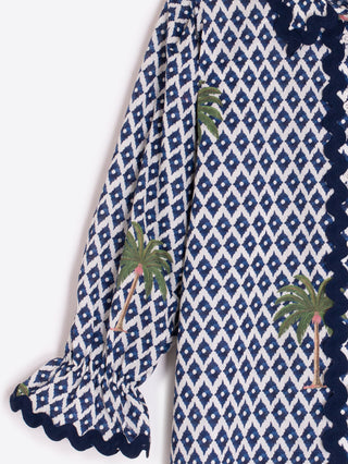 Palm Tree Ikat Shirt – Navy & White | Vilagallo