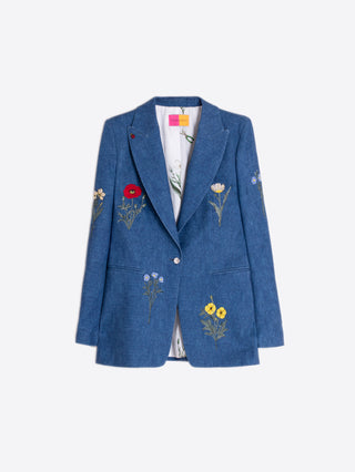 Sophia Embroidered Blazer – Denim Blue | Vilagallo
