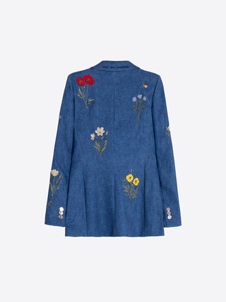 Sophia Embroidered Blazer – Denim Blue | Vilagallo