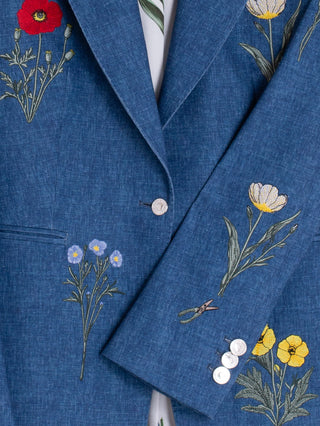 Sophia Embroidered Blazer – Denim Blue | Vilagallo