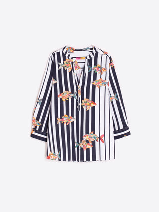 Carlota Fish Stripe Shirt – Black & White Fish Stripe | Vilagallo