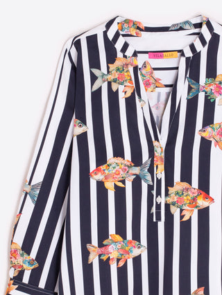 Carlota Fish Stripe Shirt – Black & White Fish Stripe | Vilagallo
