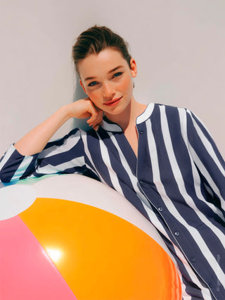 Juliet Stripe Shirt – Navy & White Stripe | Vilagallo