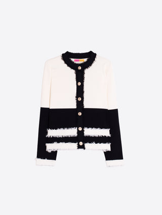 Bicolour Frayed-Trim Cardigan – Black & Ecru | Vilagallo
