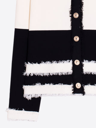 Bicolour Frayed-Trim Cardigan – Black & Ecru | Vilagallo