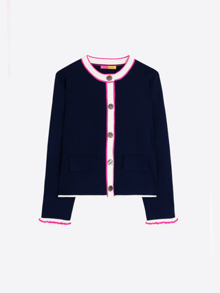 Contrast Cropped Cardigan – Navy, Ecru & Pink | Vilagallo