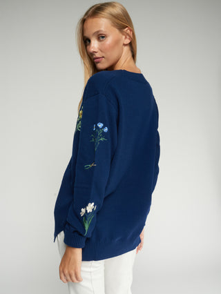 Alina Embroidered Cardigan – Navy | Vilagallo