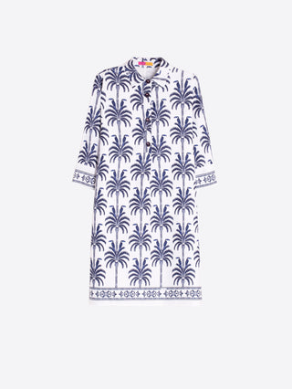 Miranda Toucan Palm Dress – Blue & White | Vilagallo