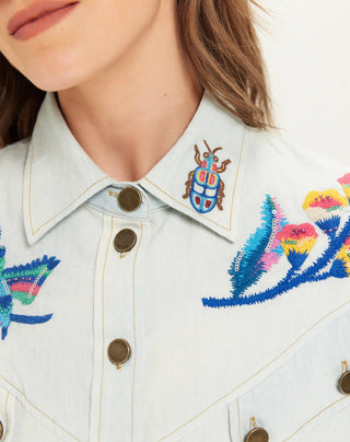 Adelyn Oversized Embroidered Shirt - Light Blue | Me369