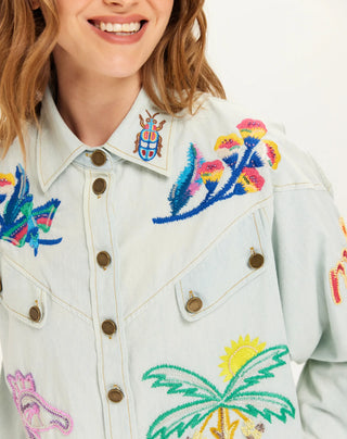 Adelyn Oversized Embroidered Shirt - Light Blue | Me369