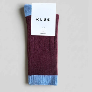Merino Wool Socks - Burgundy and Sky Blue | Klue
