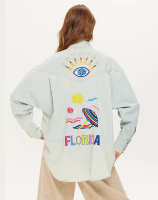Adelyn Oversized Embroidered Shirt - Light Blue | Me369