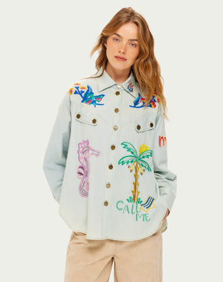 Adelyn Oversized Embroidered Shirt - Light Blue | Me369
