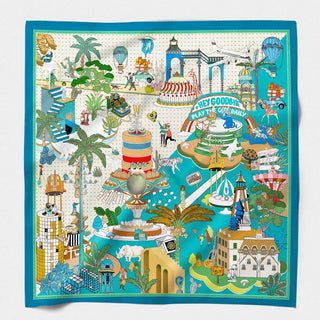 Gateaux Fous Cotton & Silk Scarf 70x70cm – Turquoise | Maison Fanli