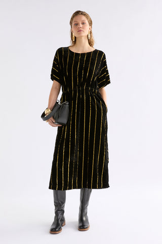 Lumii Velvet Dress - Black / Gold Stripe | ELK