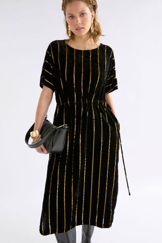 Lumii Velvet Dress - Black / Gold Stripe | ELK