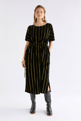 Lumii Velvet Dress - Black / Gold Stripe | ELK