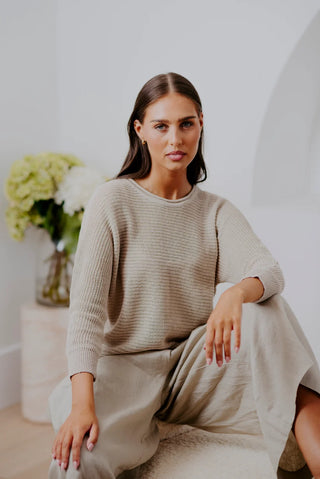 Horizontal Knit Dolman Pullover – Linen | Bridge & Lord