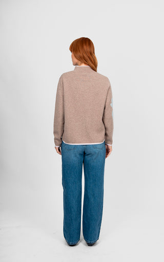Flower Silhouette Jacquard Pullover - Cobblestone/Aqua | Bridge & Lord