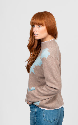 Flower Silhouette Jacquard Pullover - Cobblestone/Aqua | Bridge & Lord