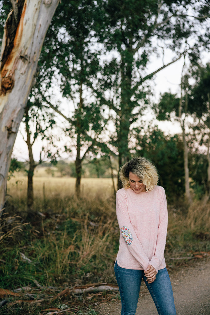 Bow & Arrow | Pale Pink Swing Crew Neck With Betsy Blue Liberty Patch
