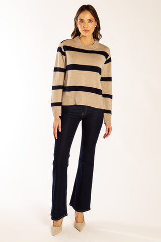 Boxy Stripe Crew - navy/latte | Bow & Arrow