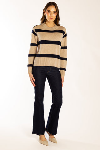 Boxy Stripe Crew - navy/latte | Bow & Arrow