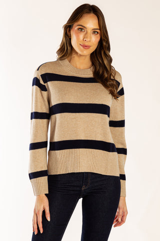 Boxy Stripe Crew - navy/latte | Bow & Arrow