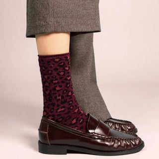 Glitter Lurex Socks – Leopard Burgundy | KLUE
