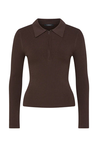 Rib Knit Polo Zip Top - Navy | Cable Melbourne