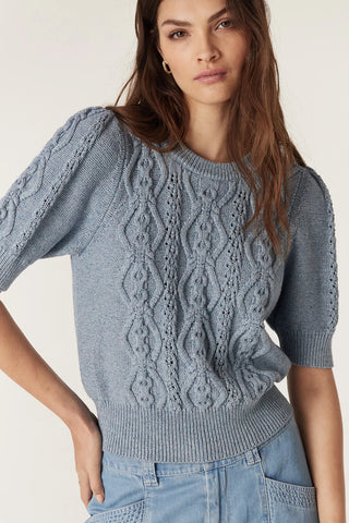 Tavi Knit Top - Dusty Blue| Cable