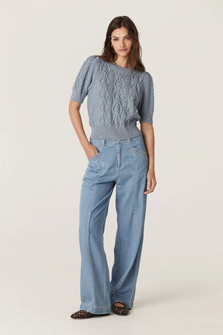 Tavi Knit Top - Dusty Blue| Cable