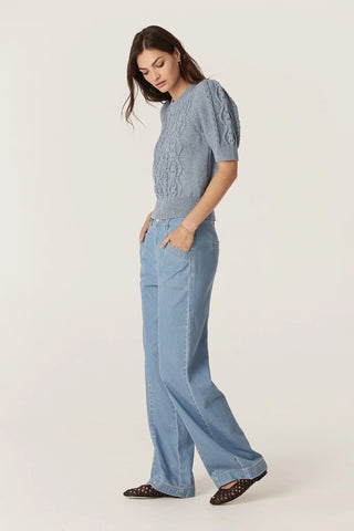 Tavi Knit Top - Dusty Blue| Cable