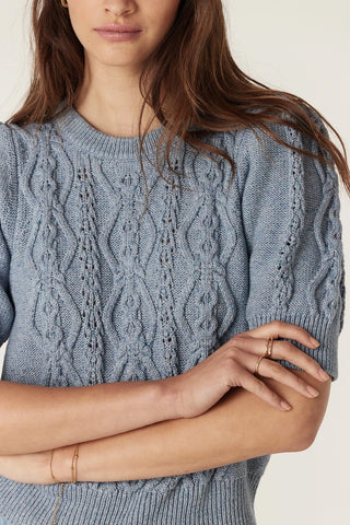 Tavi Knit Top - Dusty Blue| Cable