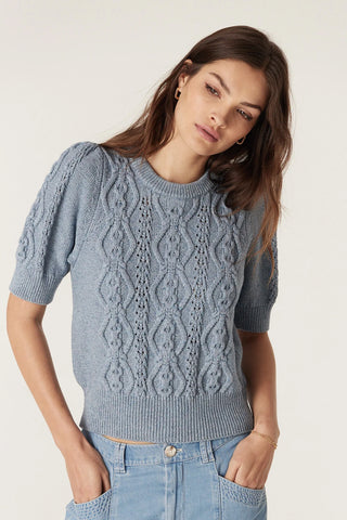 Tavi Knit Top - Dusty Blue| Cable