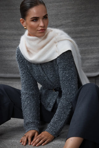 Brushed Cashwool Button Poncho - Parchment | Cable Melbourne