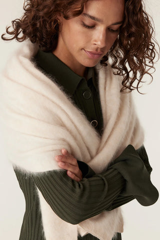 Brushed Cashwool Button Poncho - Parchment | Cable Melbourne