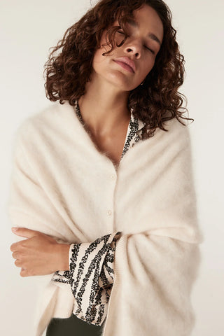 Brushed Cashwool Button Poncho - Parchment | Cable Melbourne