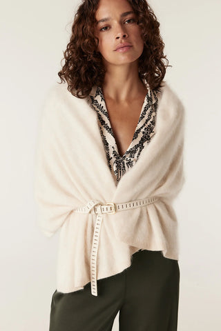 Brushed Cashwool Button Poncho - Parchment | Cable Melbourne