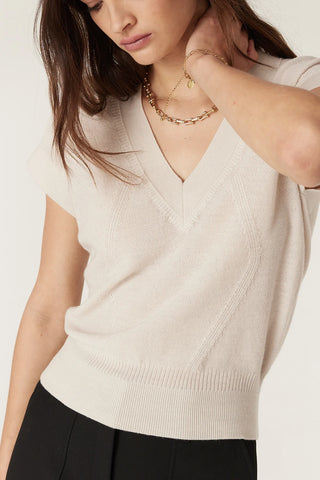 Abigail Merino Top - Antique White | Cable