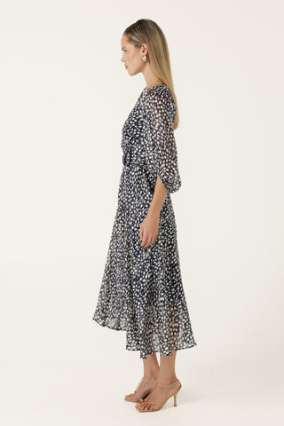 Cloudland Wrap Dress - Navy & White Spot | Sacha Drake