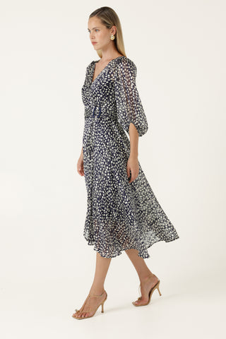 Cloudland Wrap Dress - Navy & White Spot | Sacha Drake