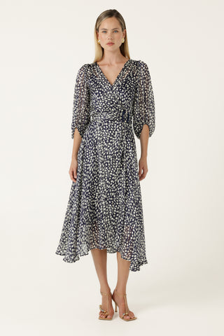 Cloudland Wrap Dress - Navy & White Spot | Sacha Drake