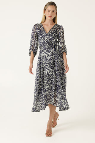 Cloudland Wrap Dress - Navy & White Spot | Sacha Drake