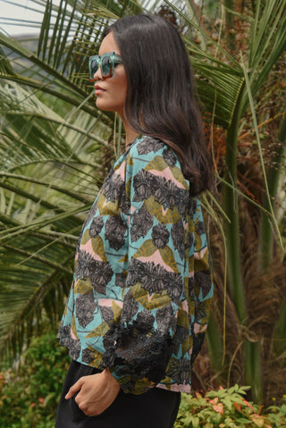 Lace to the Top Blouse – Blue & Olive | Coop